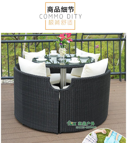 Outdoor leisure courtyard rattan chair five-piece combination outdoor villa open-air balcony creative storage home back chair