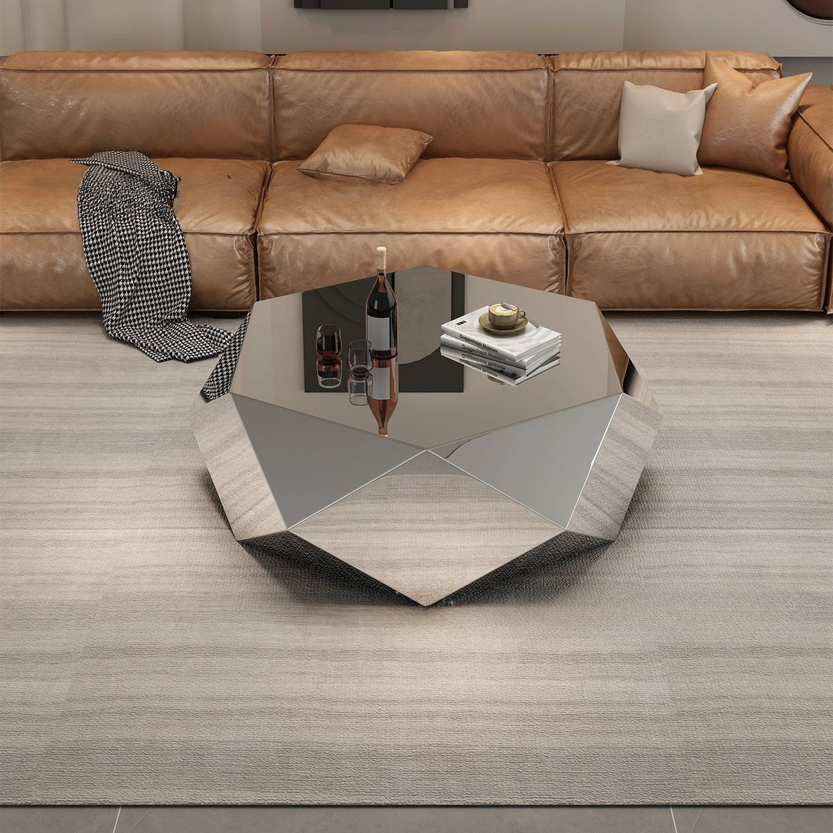 High End Living Room Home Designer Style, Light Luxury, Modern Minimalist, Irregular Stainless Steel Diamond Coffee Table