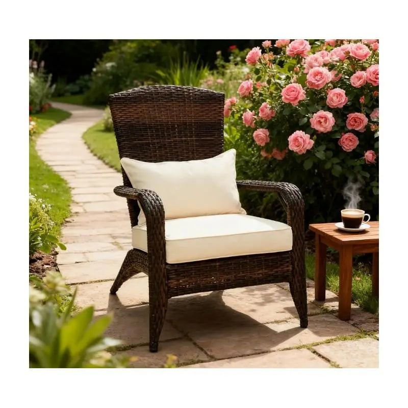Patio Chair, Rattan Wicker, Soft Cushions, Tall Curved Backrest - Comfortable Outdoor Seating for Relaxation and Style