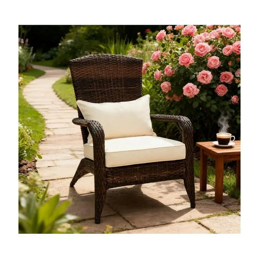 Patio Chair, Rattan Wicker, Soft Cushions, Tall Curved Backrest - Comfortable Outdoor Seating for Relaxation and Style