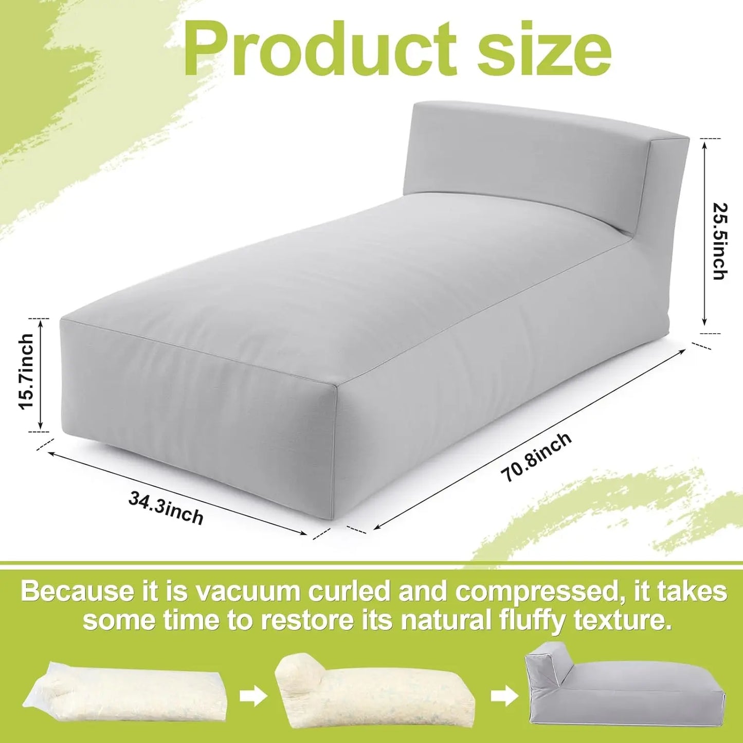 Outdoor Bean Bag Lounger Chair 70'' Patio Daybed Sofa Bed with Sponge Filling, Water-Resistant Outdoor Chaise Lounge for Pool, D