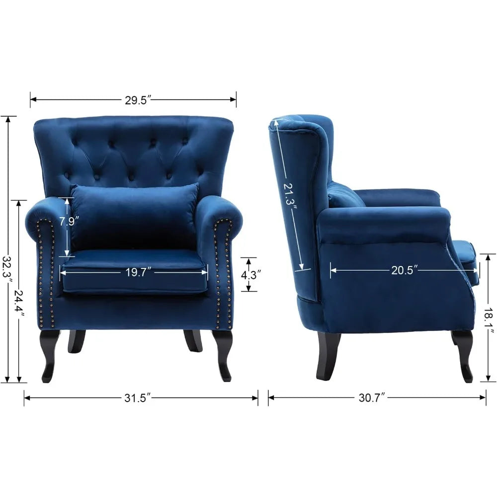 mid-century modern accent chair comfy tufted single sofa chair wingback armchair with pillow for club, living room, bedroom - v