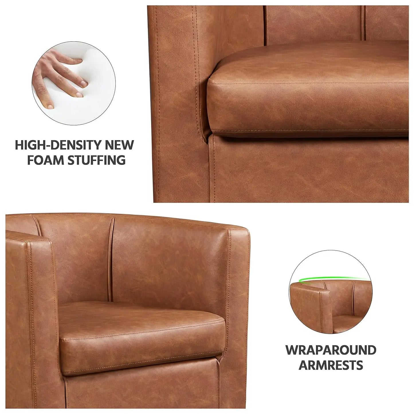 Accent Chair, PU Leather, Modern And Comfortable Armchairs, Upholstered Barrel Sofa Chair For Living Room Bedroom Waiting Room,