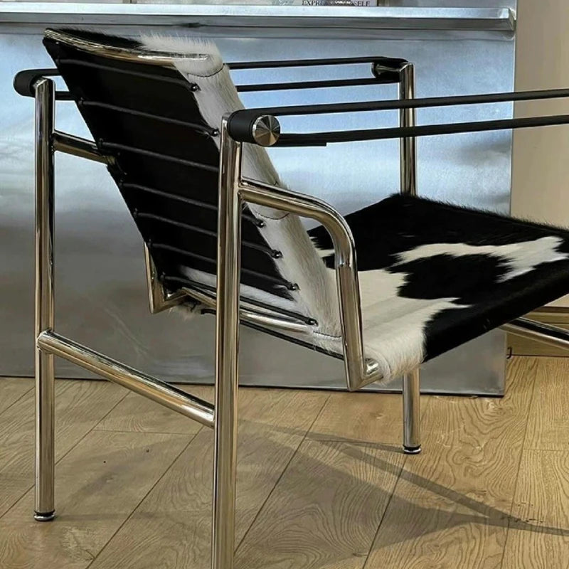 Single Leather Stainless Steel Leisure Chair, Living Room Balcony Study Swivel Chair, Business Meeting and Negotiation Chair