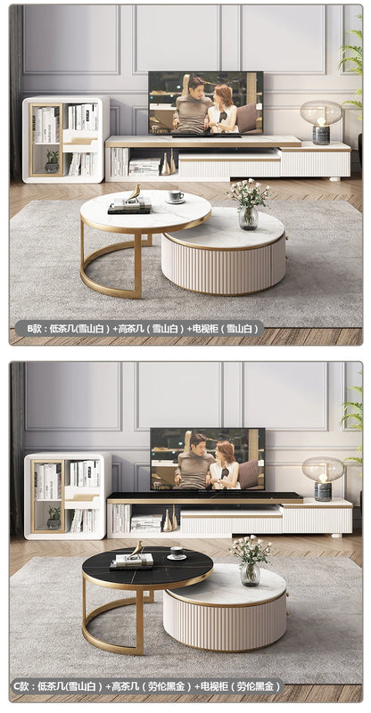 LXLight luxury rock slab coffee table Nordic simple modern round telescopic size coffee table