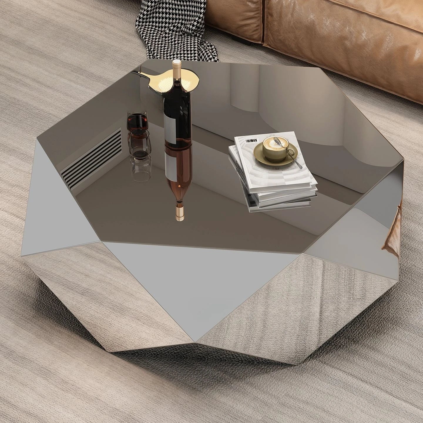 High End Living Room Home Designer Style, Light Luxury, Modern Minimalist, Irregular Stainless Steel Diamond Coffee Table
