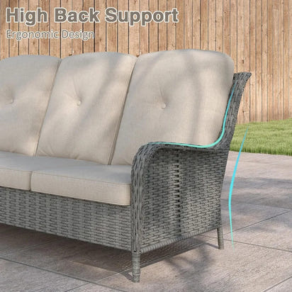 7 Pieces Rattan Sofa - Outdoor Furniture Patio Conversation Set with Swivel Rocking Chairs, Coffee Table & Ottomans for Backyar