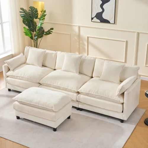 Modular Sectional Cloud Couch with Ottoman for Living Room, Bedroom and Apartment 108" L Shaped 3+1  Modern Sofa