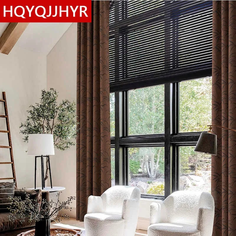 HQYQJJHYR Modern High Quality Colored Jacquard Brown Thickened Blackout Curtains for Living Room  Luxury Bedroom Kitchen Curtain