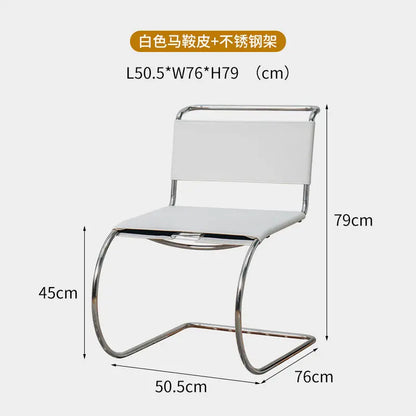 Nordic Minimalist Stainless Steel Dining Chair Armless Modern Simple Antique Furniture Wind Back Chair
