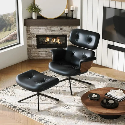 Mid Century Modern Chaise Lounge Chair with Ottoman - Classic Design for Comfort and Style