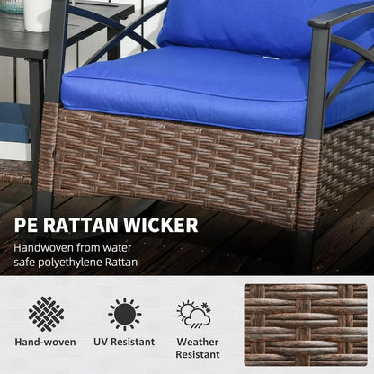 Patio Rocking Chair Set Outdoor Wicker Bistro with Cushioned Rockers and 2 Tier Coffee Table for Garden Relaxation
