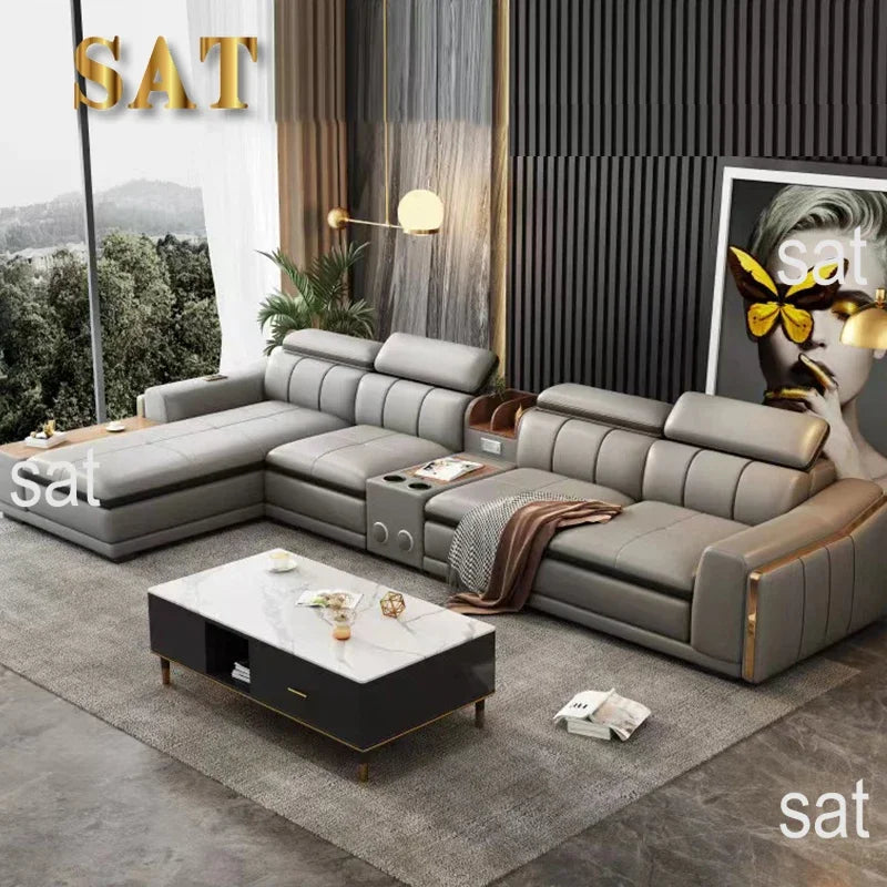 A Modern Sectional Leather Luxury Sofa Set Modular Furniture Home Multifunctional Living Room L Shape Corner Sofa