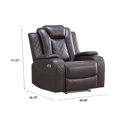 Power Reclining Sofa Couch with Wireless Charger 3 Seaters Recliner  Reading Light Leather Bluetooth Speaker Theater Seating LED