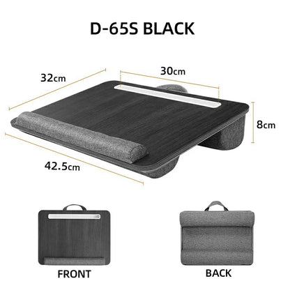 Mumucc Wooden Suspended Bed Study Table, Portable 15 Inch Laptop Desk With Handle, Sponge Cushion AND ABS Slot,Black,Khaki,Brown