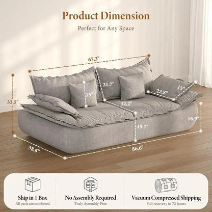 86.6" Cloud Couch or Living Room, ern 3 Seater Sailboat Soa with Deep Seat, Comy Chenille Upholstered BonelCouch with Curved Arm