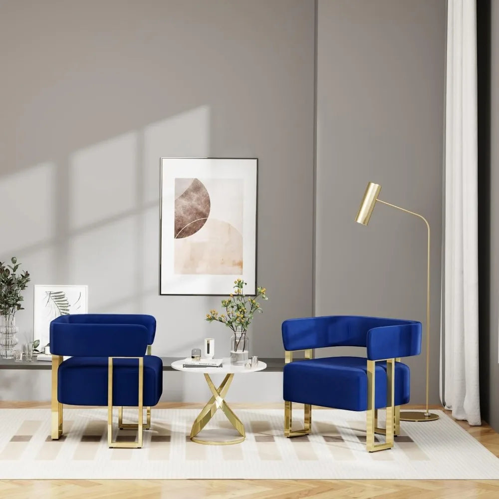 Modern Navy Blue Velvet Accent Chair Set of 2, Barrel Chairs Set of 2, Arm Side Chairs for Living Room Bedroom