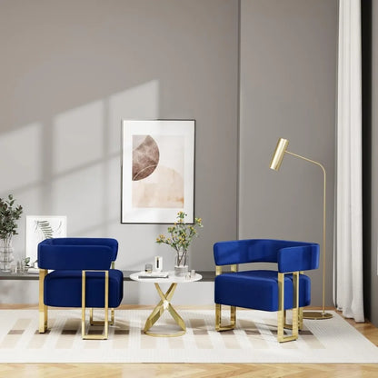 Modern Navy Blue Velvet Accent Chair Set of 2, Barrel Chairs Set of 2, Arm Side Chairs for Living Room Bedroom