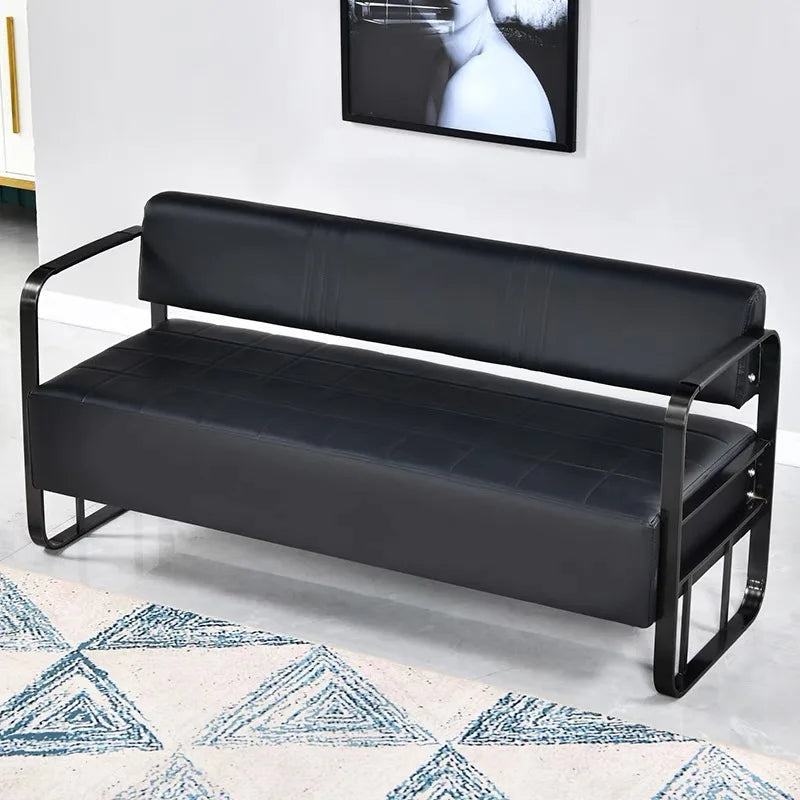 Beauty Salon Barbershop Waiting Area Furniture Gold Metal Frame Leather Double Seats Hospital  Public Airport Waiting Room Chair