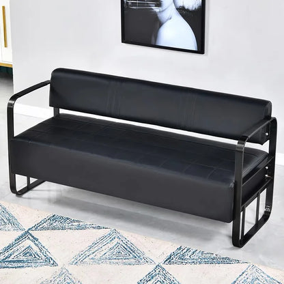 Beauty Salon Barbershop Waiting Area Furniture Gold Metal Frame Leather Double Seats Hospital  Public Airport Waiting Room Chair