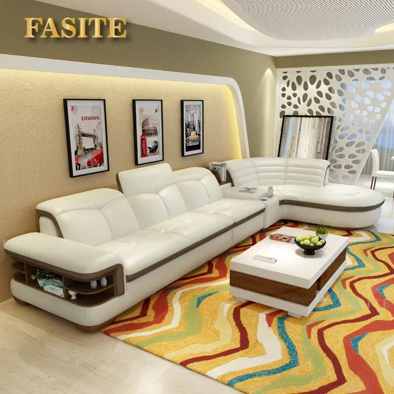 Premium Genuine leather sofa with cowhide top layer, modern and simple high-end living room corner combination