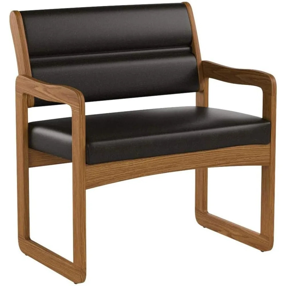 Heavy-Duty Guest Chair - Solid Wood Sled Base, Medium Oak Design