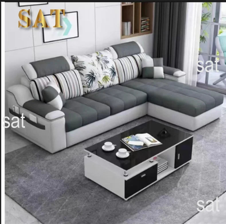 small apartment simple modern living room removable and washable corner three seat fabric sofa