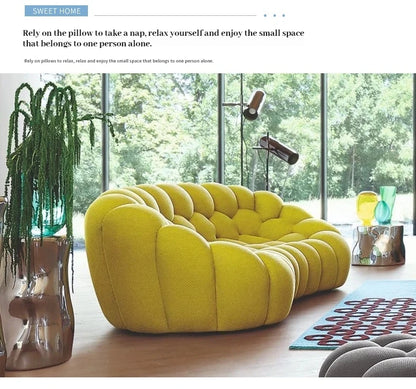 Designer Yellow Living Room Sofas Set European Fabric Nordic Double Chaise Couch Puffs Luxury Italian Divano Soggiorno Furniture
