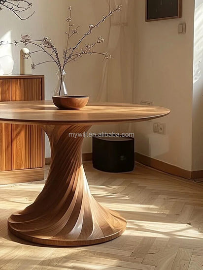 Vintage All Solid Wood Circular Dining Table Designer's Creative Small Layout Round Table Minimalist Art Circular Dining Table