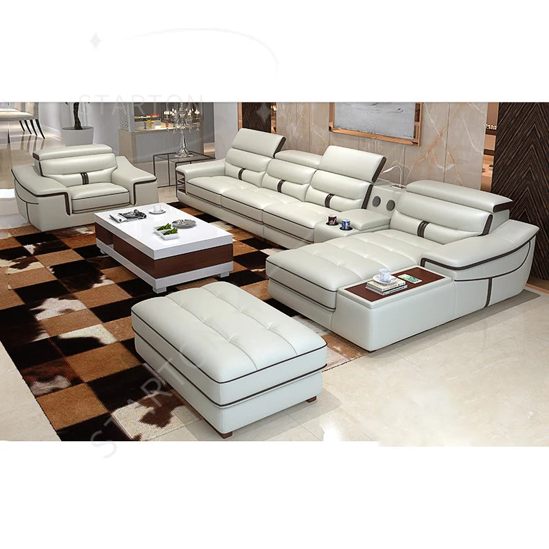 Modern Villa Modular L Shape Living Room Sofa Set Home Furniture Leisure Corner Luxury Leather Sectional Sofa