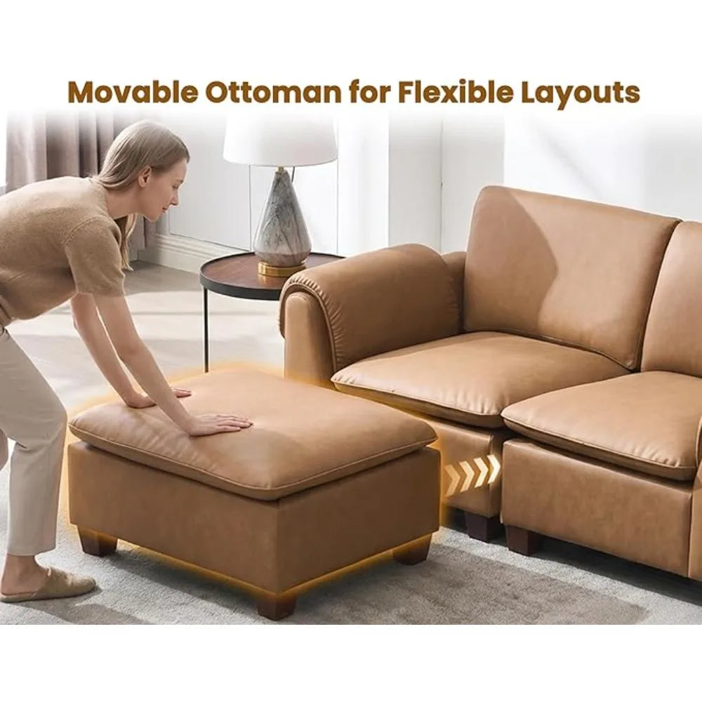 Modern Cloud Couch with Ottoman, 85 Inch Modular Sectional Sofa 3 Seat U Shaped with Waterfall Armrest Cushion Bac