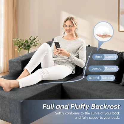 118" Compressed Sofa for Living Room L Shaped Boneless Couch, Modular Sectional Sofa, Sofa Bed Memory Foam Couches with Chaise