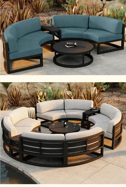 Outdoor Waterproof Sun Protection Garden Sofas Curved Outdoor Sofa Aluminum Alloy Courtyard Villa Reception Sofa Coffee Table L