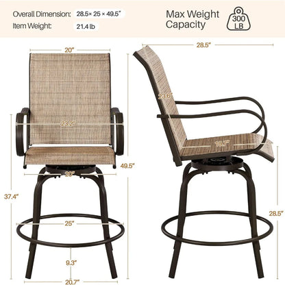 Patio Swivel Bar Stools Set of 2, All-Weather Outdoor High Bar Stools for Outdoor, Beach, Lawn, Poolside and Garden, Brown