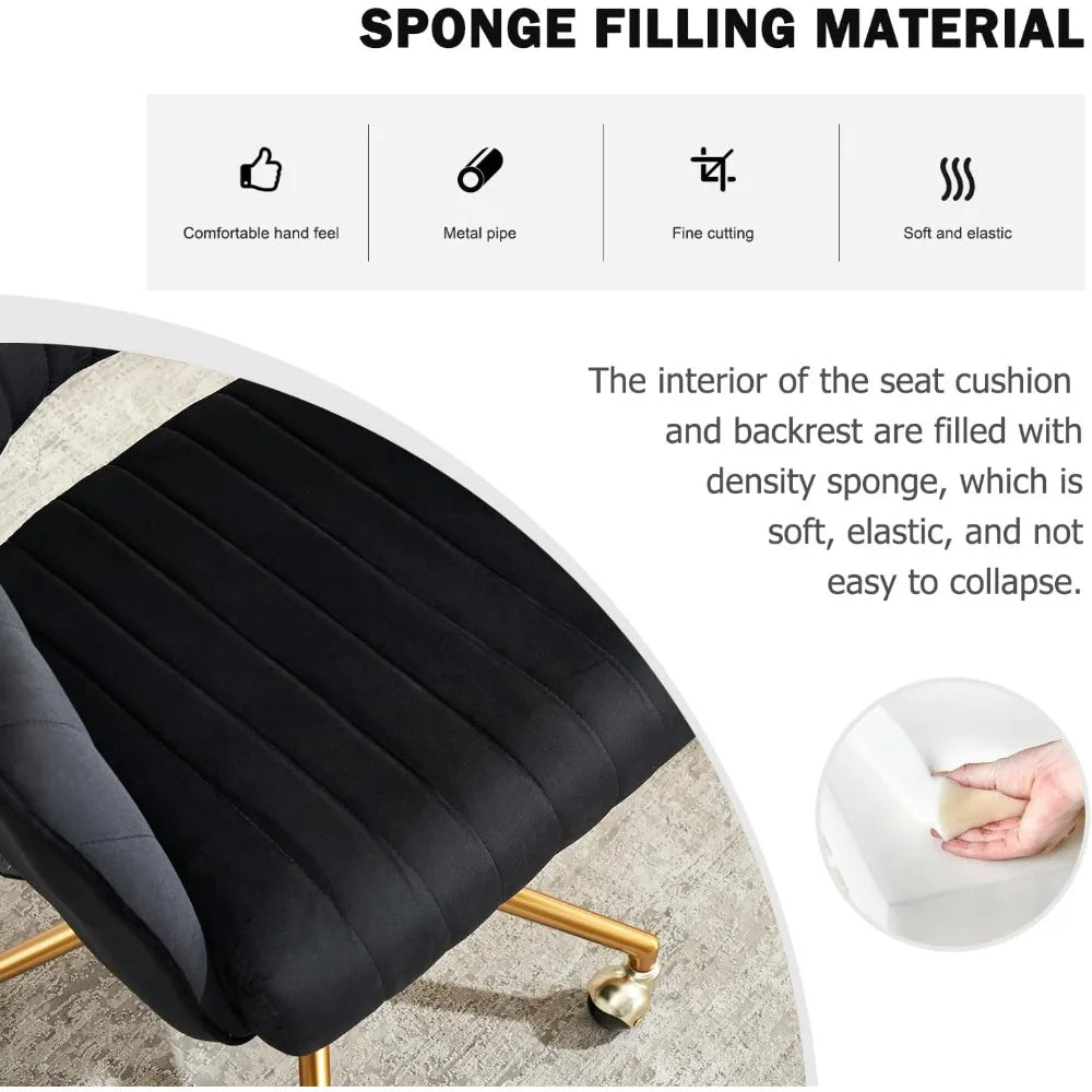 Home Office Chair,Velvet Desk Chair,Ergonomic Adjustable 360 Swivel Vanity Chair for Home, Bedroom, Vanity Study(Black)
