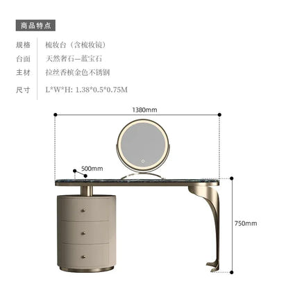 light luxury French luxury stone dresser chest cabinet integrated solid wood modern bedroom high-end makeup table