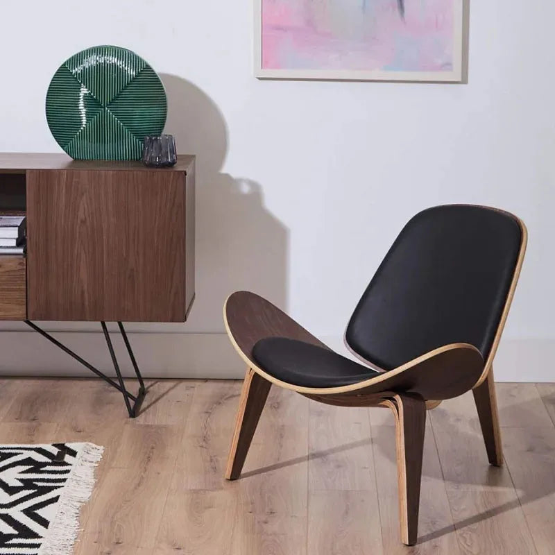 Modern Lounge Shell Chair Three-Legged Shell Chair Ash Plywood Fabric Upholstery Living Room Furniture