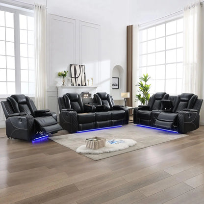 Power Recliner Sofa Sectional Sofa with LED Light for Living Room, Air Leather Reclining Corner Sectional Sofa Set