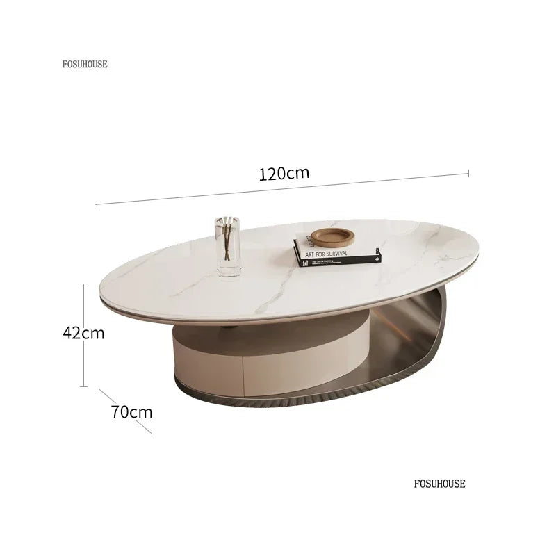 Nordic Light Luxury Designer Oval Coffee Table Rock Board Coffee Tables for Living Room Simple Storage Side Table Home Furniture