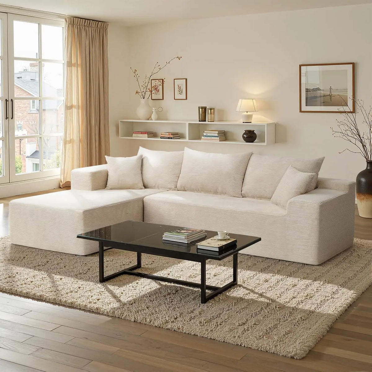 Cloud Sectional Couch with L-Shape Chaise,Modern Modular Sofa with Deep Seat, Upholstered Couches for Living Room Bedroom,No Ass