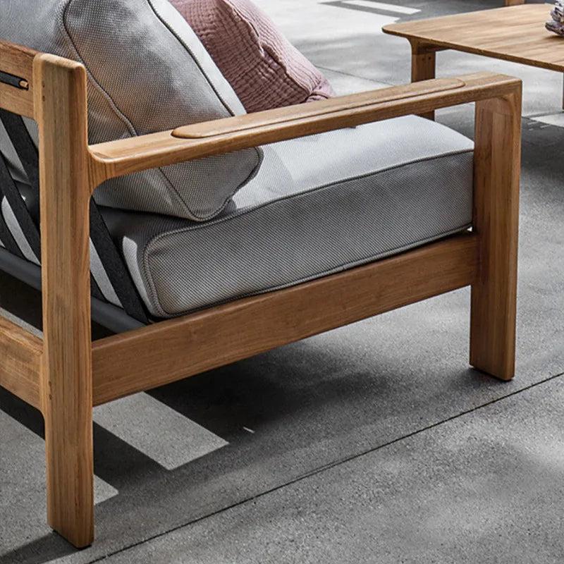 Nordic outdoor sofa balcony courtyard garden open-air waterproof and sunscreen high-end teak sofa coffee table combination
