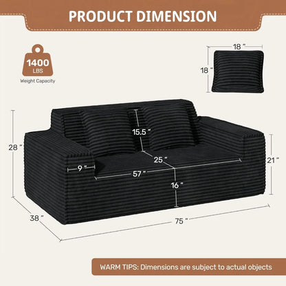 75'' Cloud Loveseat Sofa, No Assembly Required Comfy Deep Seat Couches 1 pcs for Living Room, Bedroom - Ready to Use  Customized