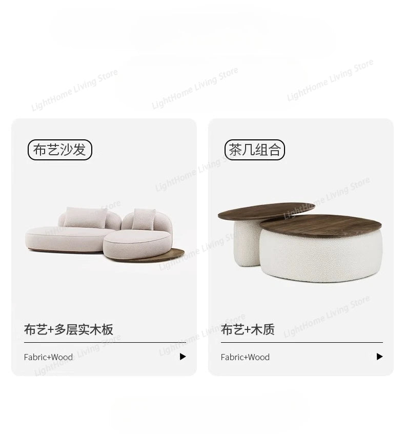 Living Room Coffee Table Designer Creative Three-person Log Style Furniture Modern Simple Modern Morocco Fabric Sectional Sofas