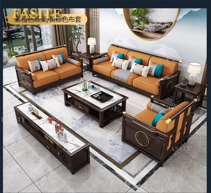 New Chinese-style solid wood sofa combination modern simple Zen Chinese style living room concubine corner wooden light luxury