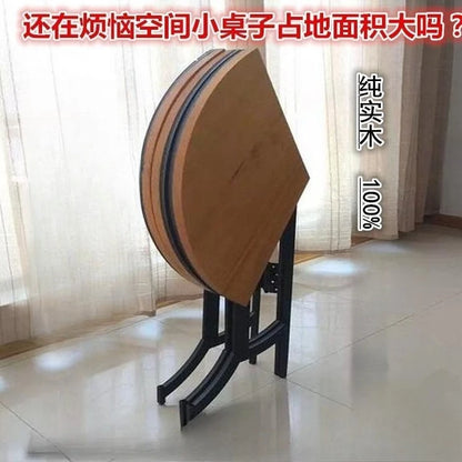 Modern simple solid wood round folding dining table multi-functional wrought iron household small apartment simple Internet