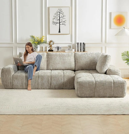 108" Boneless Cloud Modular Sectional Couch for Living Room, L Shaped Sofa with Chaise | Chenille Fabric Compressed Foam Sofa