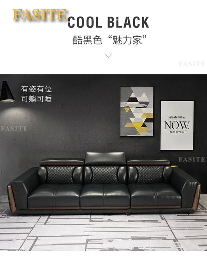 Italian leather sofa set, living room furniture, leather sofa with air purifier and Bluetooth speaker, Modernos Para Sala large