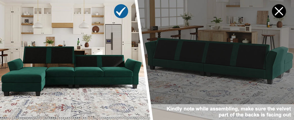 L Shaped Sofa 4 Seat Sofa with Chaise L-Shaped Couches Reversible Sectional Sofa (Dark Green, L Shaped Couch)