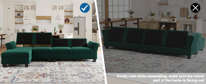 L Shaped Sofa 4 Seat Sofa with Chaise L-Shaped Couches Reversible Sectional Sofa (Dark Green, L Shaped Couch)