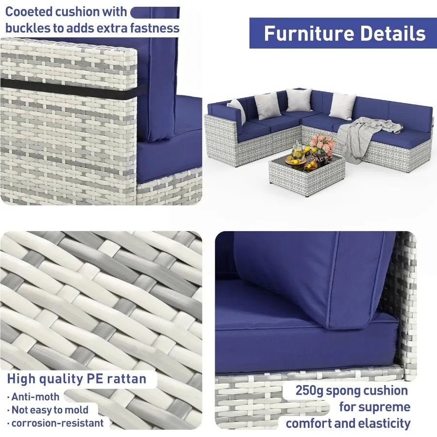 7 Piece Outdoor Sectional Sofa Set for Backyard Poolside Garden AllWeather Patio Furniture with Washable Cushions Waterproof Gr